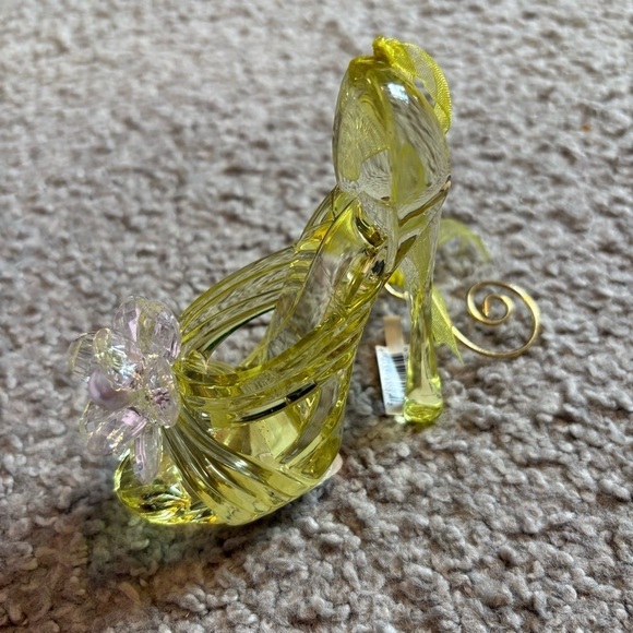 Glass Stiletto Bow Flower High Heel Shoe Ornament NEW Green Christmas Cinderella - Picture 3 of 6